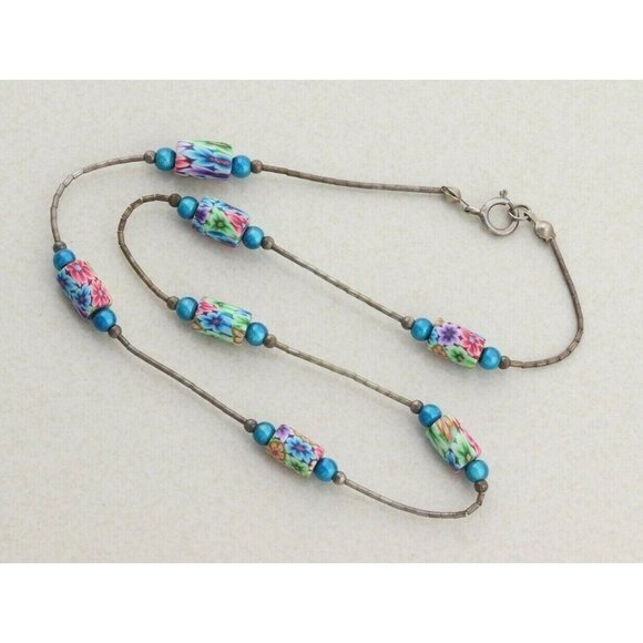 Sterling Silver Liquid Beads Flower Bead Necklace 15 1/2 inch Choker - Picture 4 of 7